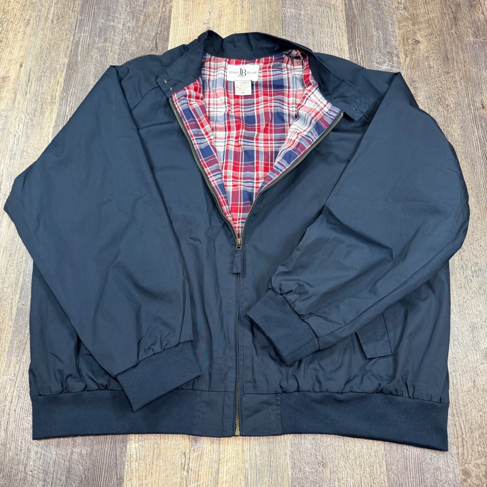 John Blair Harrington Jacket Mens 3XL Navy Blue Plaid Lined Bomber Full Zip VTG